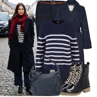 Outfit s Modrá/Tmavě modrá Velká taška/Taška/Taška Přes Rameno/Brašna/Sportovní Taška Přes Rameno Tom Tailor "Perfektní na zimu"