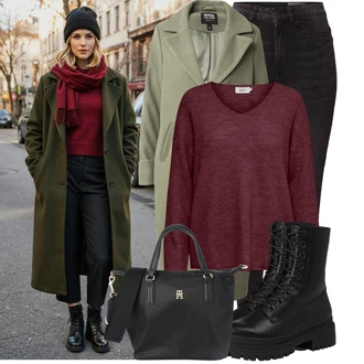 Klasické Koncert Outfit s Khaki/Tmavě zelená/Světle zelená/Zelená Přechodový Kabát/Kašmírový Kabát/Vlněný Kabát/Vlněný kabát/Midi Kabát/Lodenový kabát river island "Perfektní na zimu"Look: Klasické, Mom, Kancelář, Old Money, Příliš oblečený, Chytrý příležitostný, Univerzitní, Bar, Koncert, Den matek, Škola