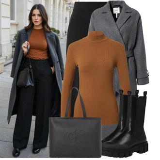 Outfit s Černá Chelsea Boty/Gumová Kotníková Bota/Kožená bunda/Bota na Platformě About You "Podzimní Look"