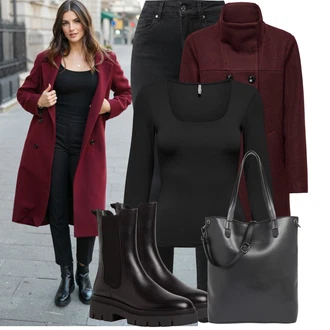 Outfit s Hnědá/Černá/Tmavě hnědá/Fialová Bota Chelsea Boty Tamaris "Podzimní Look" Outfit s Hnědá/Černá/Tmavě hnědá/Fialová Bota Chelsea Boty Tamaris "Podzimní Look"