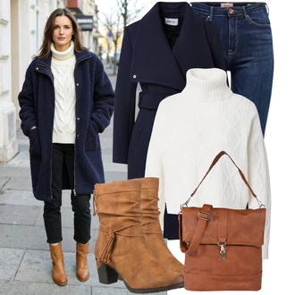 Jízda na koni Outfit s Tmavě modrá/Modrá Kožená bunda/Zimní bunda/Kožená Pánská Bund/High Waist Džínové Kalhoty/Kožené Boty/Džíny s Rozparkem/Push up Džín/Termální Džíny Only "Podzimní Look"Look: Jízda na koni, Na Procházku, Pracovní, Volný čas, Apres ski