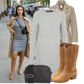 Outfit s Šedá/Béžová/Hnědá/Khaki Vlněný Kabát/Dlouhý kabát/Dlouhý Kabát/Zimní Kabát Vlněný kabát/Kašmírový Kabát/Lodenový kabát/Midi Kabát Only "Podzimní Look"