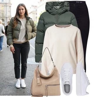 Malý Outfit s Šedá/Béžová/Hnědá Velká taška/Taška/Taška Přes Rameno/Brašna/Shopper taška/Sportovní Taška Přes Rameno Tamaris "Podzimní Look"