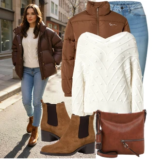 90tá léta Outfit s Světle modrá/Modrá Džínové Legíny/Jeggings Noisy may "Podzimní Look"Look: 90tá léta, Cool, Disko, Moderní, Old Money, Bezešvé, Skromné