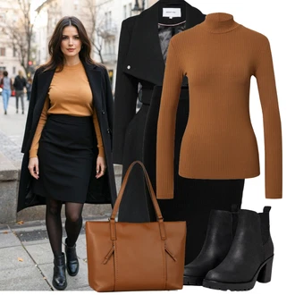 Svatební host Outfit s Černá Tužková sukně/Midi Sukně/Sukně do Délky Lýtka/Pletená sukně Only "Podzimní Look"