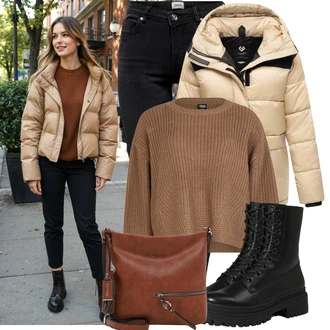 Outfit s Černá Kožená bunda/High Waist Džínové Kalhoty/Džíny s Rozparkem/Push up Džín/Zimní bunda/Kožené Boty/Termální Džíny/Motorkářské Džíny Only "Podzimní Look"