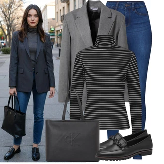 Outfit s Černá/Vínová/Hnědá Business Bota/Mokasín/Trotteur Tamaris "Podzimní outfit na volný čas"