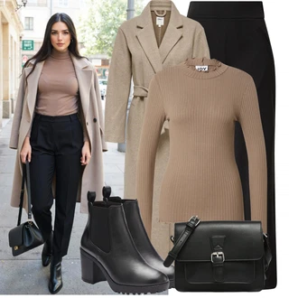 Outfit s Černá/Hnědá JdY, Černá/Hnědá Pánská taška/Obchodní Taška/Klasická Taška Přes Rameno/Kancelářská Taška/Brašna About You "Podzimní outfit na volný čas"