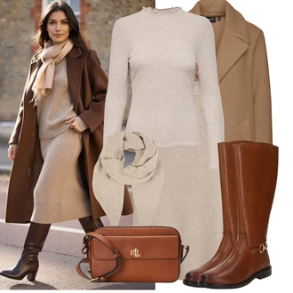 Outfit s Hnědá/Béžová Přechodový Kabát/Midi Kabát/Vintage Kabát/Vlněný Kabát/Oversize Kabát/Dlouhý kabát/Kašmírový Kabát/Lodenový kabát/Vlněný kabát/Pletený Kabát/Lehký Kabát VERO MODA "Podzimní outfit pro každý den"