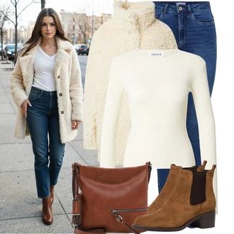 Krásný Outfit s Modrá/Tmavě modrá/Světle modrá Džínové Legíny/Jeggings/Skinny Kalhoty Only "Podzimní outfit pro každý den"Look: Styl, Klasické, Cool, Moderní, Krásný, Bezešvé, Skromné