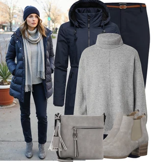 Outfit s Tmavě modrá Pláštěnka & Funkční Kabát/Outdoorový kabát/Kabát se Zipem/Parka/Scuba Kabát/Softshellový Kabát/Gore-Tex kabát Ragwear "Pohodlné zimní outfity"