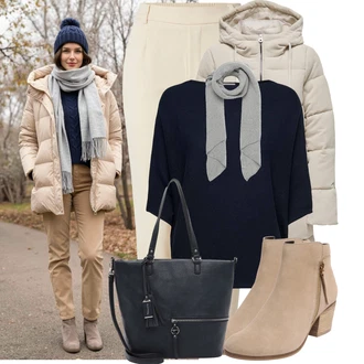 Old Money Outfit s Hnědá/Béžová/Khaki Kozačka Kožená kotníková bota/Plochá Kotníková Bota/Letní kotníková Kozačka/Kozačka se zipem/Kotníková Bota s Podšívkou About You "Pohodlné zimní outfity"Look: Cool, Krásný, Old Money, Chytrý příležitostný, Western