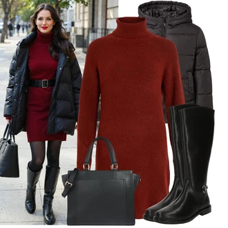 Outfit s Černá/Tmavě zelená Páska s Kapsou/Pouzdro/Náhrdelník Collier About You "Pohodlné zimní outfity"