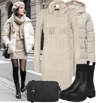 Retro Outfit s Béžová/Hnědá/Khaki Šál/Kruhový Šál about you x jaime lorente "Stylové kombinace pro volný čas"Look: Boho, Pro Dům, Traditional, Retro, 80tá léta