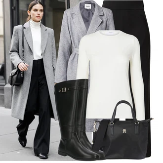 Moderní Matka nevěsty Outfit s Světle šedá/Šedá Kašmírový Kabát/Dlouhý kabát/Dlouhý Kabát/Midi Kabát/Vlněný Kabát/Vlněný kabát Only "Stylové kombinace pro volný čas"Look: Klasické, Business, Cool, Francouzské, Pro Dům, Moderní, Kancelář, Příliš oblečený, Chytrý příležitostný, Univerzitní