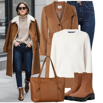 Moderní Matka nevěsty Outfit s Béžová/Hnědá Přechodový Kabát/Frock Kabát/Midi Kabát/Trenčkot/Vlněný Kabát/Kašmírový Kabát/Lodenový kabát/Vlněný kabát/Trenčkot tatuum "Stylové kombinace pro volný čas"Look: Klasické, Burleska, Business, Elegantní, Cool, Francouzské, Moderní, Kancelář, Old Money, Univerzitní