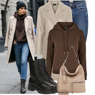 Outfit s Šedá/Béžová/Hnědá Velká Taška/Taška/Taška Přes Rameno/Brašna/Shopper Taška/Sportovní Taška Přes Rameno Tamaris "Stylové kombinace pro volný čas"