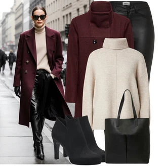 Moderní Matka nevěsty Outfit s Tmavě červená/Červená/Vínová Přechodový Kabát/Vlněný kabát/Vlněný Fleecový Kabát/Kabát z Kabanosu/Lodenový kabát/Duffle Kabát Only "Stylové kombinace pro volný čas"Look: Klasické, Francouzské, Námořní, Moderní, Příliš oblečený, Chytrý příležitostný, Univerzitní