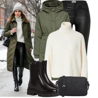 Outfit s Zelená/Tmavě Zelená Přechodový Kabát/Dlouhý Zimní Kabát/Zimní Kabát/Dlouhý Péřový Kabát/Kabát s Kapucí/Prošívaný Kabát/Parka JdY "Stylové kombinace pro volný čas"