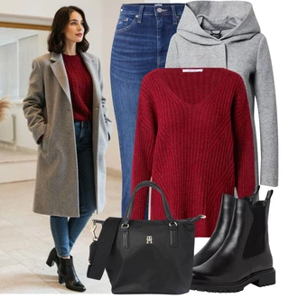 Krásný Outfit s Modrá/Tmavě modrá Džínové Legíny/Jeggings/Skinny Kalhoty Tommy Jeans "Stylový zimní outfity"Look: Styl, 90tá léta, Cool, Krásný, Old Money, Bezešvé