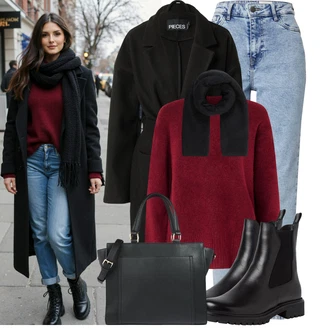 Outfit s Černá/Tmavě zelená Páska s Kapsou/Pouzdro/Náhrdelník Collier About You "Stylový zimní outfity"