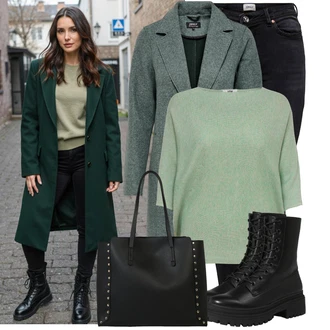 Jízda na koni Outfit s Černá Kožená bunda/High Waist Džínové Kalhoty/Džíny s Rozparkem/Push up Džín/Zimní bunda/Kožené Boty/Termální Džíny/Motorkářské Džíny Only "Stylový zimní outfity"Look: Jízda na koni, Na Procházku, Volný čas, Apres ski