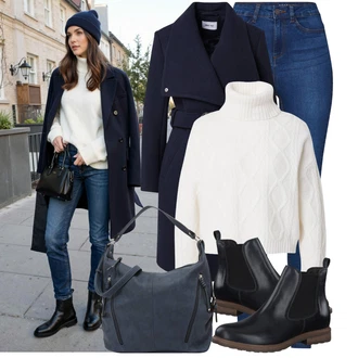 Krásný Outfit s Modrá/Světle modrá/Tmavě modrá Džínové Legíny/Jeggings Noisy may "Stylový zimní outfity"Look: 90tá léta, Cool, Krásný, Old Money, Bezešvé, Skromné