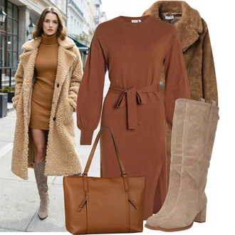 Recyklovaný materiál Outfit s Hnědá/Béžová/Tmavě hnědá/Šedá Edited "Stylový zimní outfity"