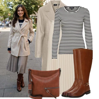 Outfit s Hnědá/Béžová/Khaki/Šedá VERO MODA "Stylový zimní outfity"
