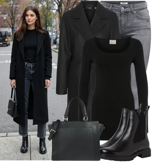 Outfit s Černá/Tmavě zelená Páska s Kapsou/Pouzdro/Náhrdelník Collier About You "Stylový zimní outfity"