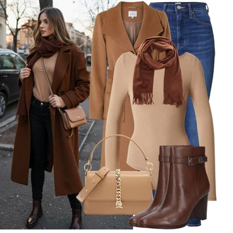 Klasické Koncert Outfit s Béžová/Hnědá Přechodový Kabát/Frock Kabát/Midi Kabát/Trenčkot/Vlněný Kabát/Kašmírový Kabát/Lodenový kabát/Vlněný kabát/Trenčkot tatuum "Trendový zimní vzhled"Look: Klasické, Burleska, Business, Elegantní, Cool, Francouzské, Moderní, Kancelář, Old Money, Univerzitní, Bar, Koncert, Den matek, Škola, Zvláštní příležitosti, Valentýn