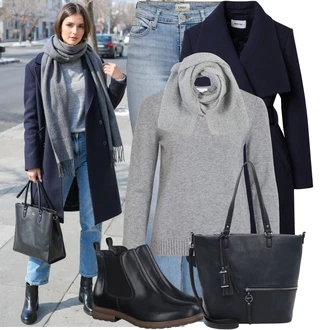 Outfit s Světle šedá/Šedá/Tmavě šedá Basic Svetr/Kašmírový Svetr/Svetr z Jemné Pleteniny/Kašmírový Svetr/Svetr na kojení/Jednoduchý Svetr/Svetr s V-výstřihem/Vlněný Svetr Vila "Zimní Outfity"