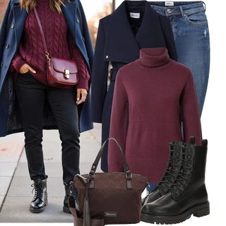 Potisk loga Outfit s Vínová/Hnědá/Tmavě hnědá/Tmavě červená Taška Přes Rameno/Obchodní Taška/Taška/Plenková taška/Kancelářská Taška/Brašna/Sportovní Taška Přes Rameno Tamaris "Vkusný podzimní outfit"