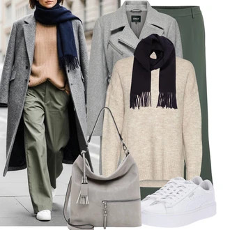 Outfit s Šedá/Bílá/Hnědá/Béžová/Khaki Basic Svetr/Kašmírový Svetr/Kašmírový Svetr/Mohair Pullover/Oversize Svetr/Jednoduchý Svetr/Vlněný Svetr/Svetr s límečkem VERO MODA "Vkusný podzimní outfit"