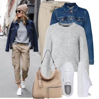 Outfit s Šedá/Béžová/Hnědá Velká Taška/Taška/Taška Přes Rameno/Brašna/Shopper Taška/Sportovní Taška Přes Rameno Tamaris "Vkusný podzimní outfit"