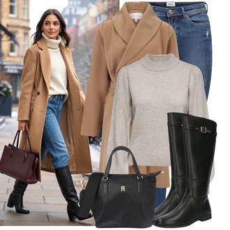 Outfit s Šedá/Béžová/Hnědá Basic Svetr/Svetr Carmen/Kašmírový Svetr/Svetr z Jemné Pleteniny/Jednoduchý Svetr/Rolák/Vlněný Svetr/Svetr s límečkem JdY "Vkusný podzimní outfit"