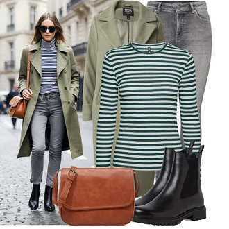 Outfit s Khaki/Tmavě Zelená/Světle Zelená/Zelená Přechodový Kabát/Kašmírový Kabát/Vlněný Kabát/Vlněný Kabát/Midi Kabát/Lodenový Kabát river island "Vkusný podzimní outfit"