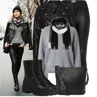 Zip Outfit s Tmavě modrá/Bílá/Hnědá Nezařazené VERO MODA "Vkusný podzimní outfit"