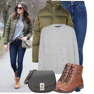 Outfit s Šedá/Světle šedá/Tmavě šedá Bagetová Taška/Klasická Taška Přes Rameno/Dopisová peněženka/Malá Taška/Brašna/Sportovní Taška Přes Rameno Seidenfelt Manufaktur "Vkusný podzimní outfit"