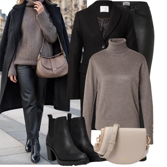 Potisk loga Outfit s Hnědá/Šedá/Béžová Klasická Taška Přes Rameno/Malá Taška/Brašna/Sportovní Taška Přes Rameno Seidenfelt Manufaktur "Vkusný podzimní outfit"