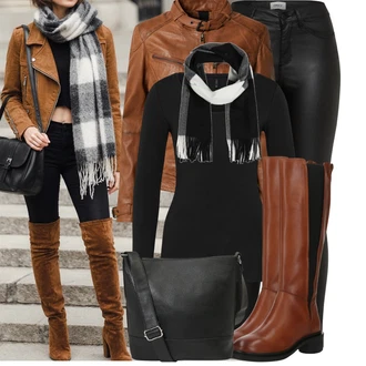 Outfit s Oranžová/Hnědá Motorkářská Bunda/Kožené Bund/Kožená Bomber Bund/Bunda z Umělé Kůže/Motorkářské Bund/Kožená vintage Bunda Maze "Vkusný podzimní outfit" Outfit s Oranžová/Hnědá Motorkářská Bunda/Kožené Bund/Kožená Bomber Bund/Bunda z Umělé Kůže/Motorkářské Bund/Kožená vintage Bunda Maze "Vkusný podzimní outfit"