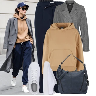 Outfit s Modrá/Tmavě modrá Velká Taška/Taška/Taška Přes Rameno/Brašna/Sportovní Taška Přes Rameno Tom Tailor "Vkusný podzimní outfit"