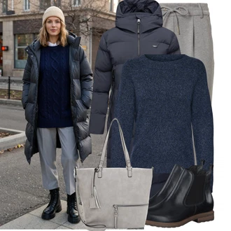 Outfit s Šedá/Hnědá/Béžová Velká taška/Obchodní Taška/Taška/Taška Přes Rameno/Taška Na Notebook/Kancelářská Taška/Brašna/Shopper taška/Sportovní Taška Přes Rameno/Taška Na Rameno Tamaris "Zimní look"