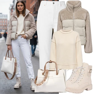 Bar Outfit s Béžová/Hnědá/Khaki Nafukovací Bund/Krátký Bund/Bunda 2v1/Krátký Bund/Zimní Bund/Otočná Bunda/Podzimní bunda/Plyšová Bund/Udržitelná bunda Only "Elegantní zimní outfit"Look: Bar, Chatky, Koncert, Škola