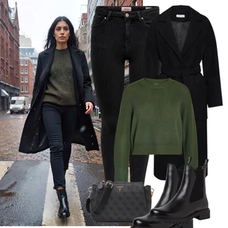 Outfit s Černá Chelsea Boty/Kožená bunda Tamaris "Zimní look"