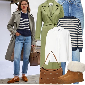 Outfit s Bílá/Krémová Blůza s nášivkou na lokti/Žehlení odolná blůza/Halenkové Body/Halenka s Dlouhým Rukávem/Slip-on Halenka/Halenka se Stojatým Límcem/Blůza s knoflíčkem/Crash blůza/Oversize Halenka/Oversize Muselínová Blůza/Businessová Halenka VERO MODA "Podzimní Outfity"