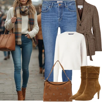 Klasické Koncert Outfit s Modrá/Světle modrá Džínové Legíny/Jeggings/Skinny Kalhoty VERO MODA "Podzimní Outfity"Look: Styl, 90tá léta, Klasické, Cool, Krásný, Old Money, Bar, Den na pláži, Koncert, 18. narozeniny