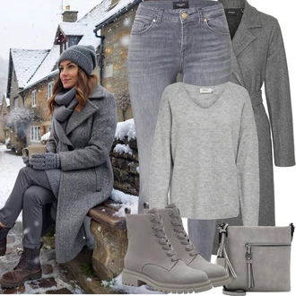 Outfit s Šedá/Světle šedá Svetr z Jemné Pleteniny/Basic Svetr/Kašmírový Svetr/Kašmírový Svetr/Mohair Pullover/Svetr na kojení/Jednoduchý Svetr/Svetr s V-výstřihem/Vlněný Svetr Only "Herbst Outfits"