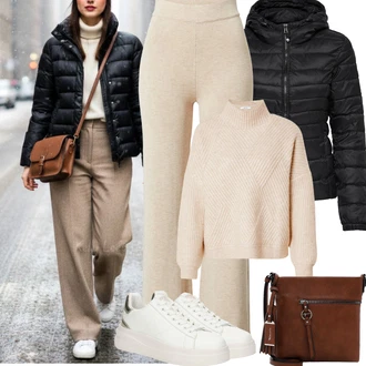 Výstřih na zádech Outfit s Hnědá/Khaki/Béžová/Oranžová Basic Svetr/Svetr Carmen/Hrubě pletený svetr/Kašmírový Svetr/Pletený Svetr/Mohair Pullover/Svetr Niki/Plyšový svetr/Jednoduchý Svetr/Teddy Svetr/Rolák/Zimní Svetr/Vlněný Svetr/Svetr s límečkem About You "Podzimní Outfity"