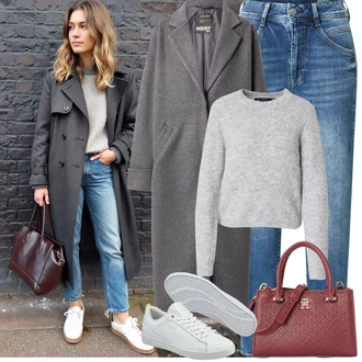 Hip Hop Outfit s Šedá/Krémová/Bílá Úzká teniska/Kožené tenisky/Nízká Teniska Puma "Podzimní Outfity"Look: Bad Taste, Ležérní, Hip Hop, Skater, Chytrý příležitostný, Sportovní, Unisex